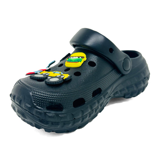 Verão Sandálias Praianas Infantis Coloridos com Pingentes Divertidos – Leves, Confortáveis e Antiderrapantes Moda toe envoltório flip-flop para Crianças sapatos de praia ao ar livre chinelos de casa meninas e meninos Preto