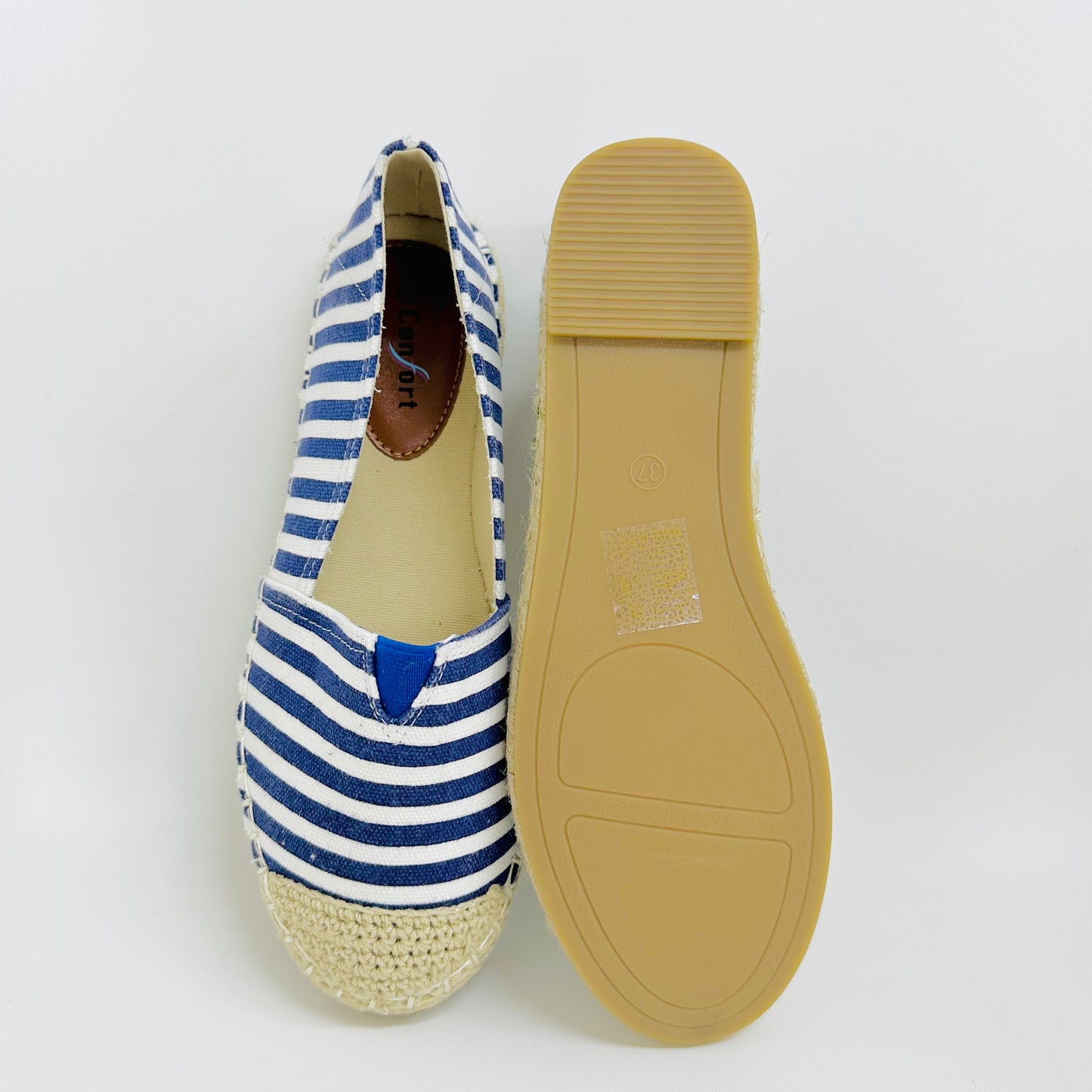 Alpargatas Femininas em Lona – Leves, Confortáveis e Estilosas – Azul Claro Listrado de Várias Cores com Linho Tecido de Palha Para verão