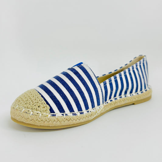 Alpargatas Femininas em Lona – Leves, Confortáveis e Estilosas – Azul Claro Listrado de Várias Cores com Linho Tecido de Palha Para verão