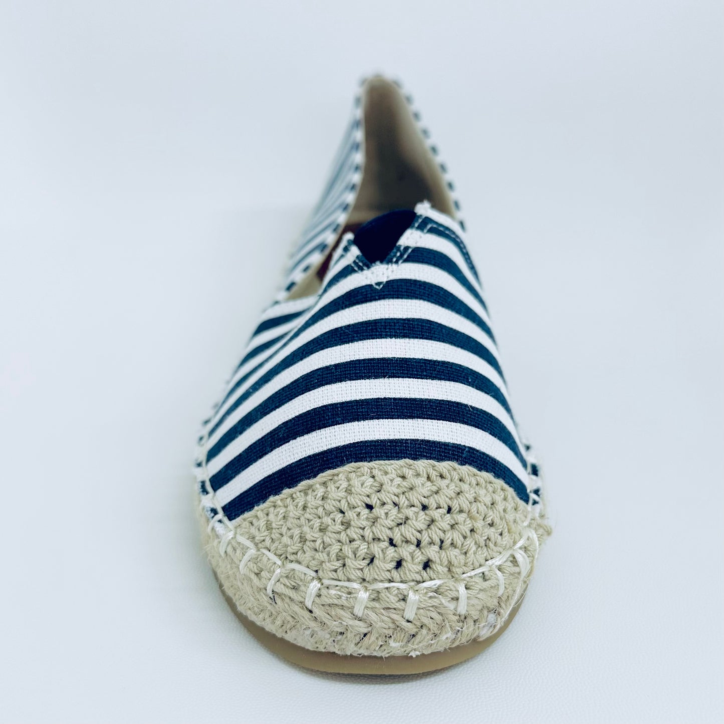 Alpargatas Femininas em Lona – Leves, Confortáveis e Estilosas – Azul Escuro Listrado de Várias Cores com Linho Tecido de Palha Para verão