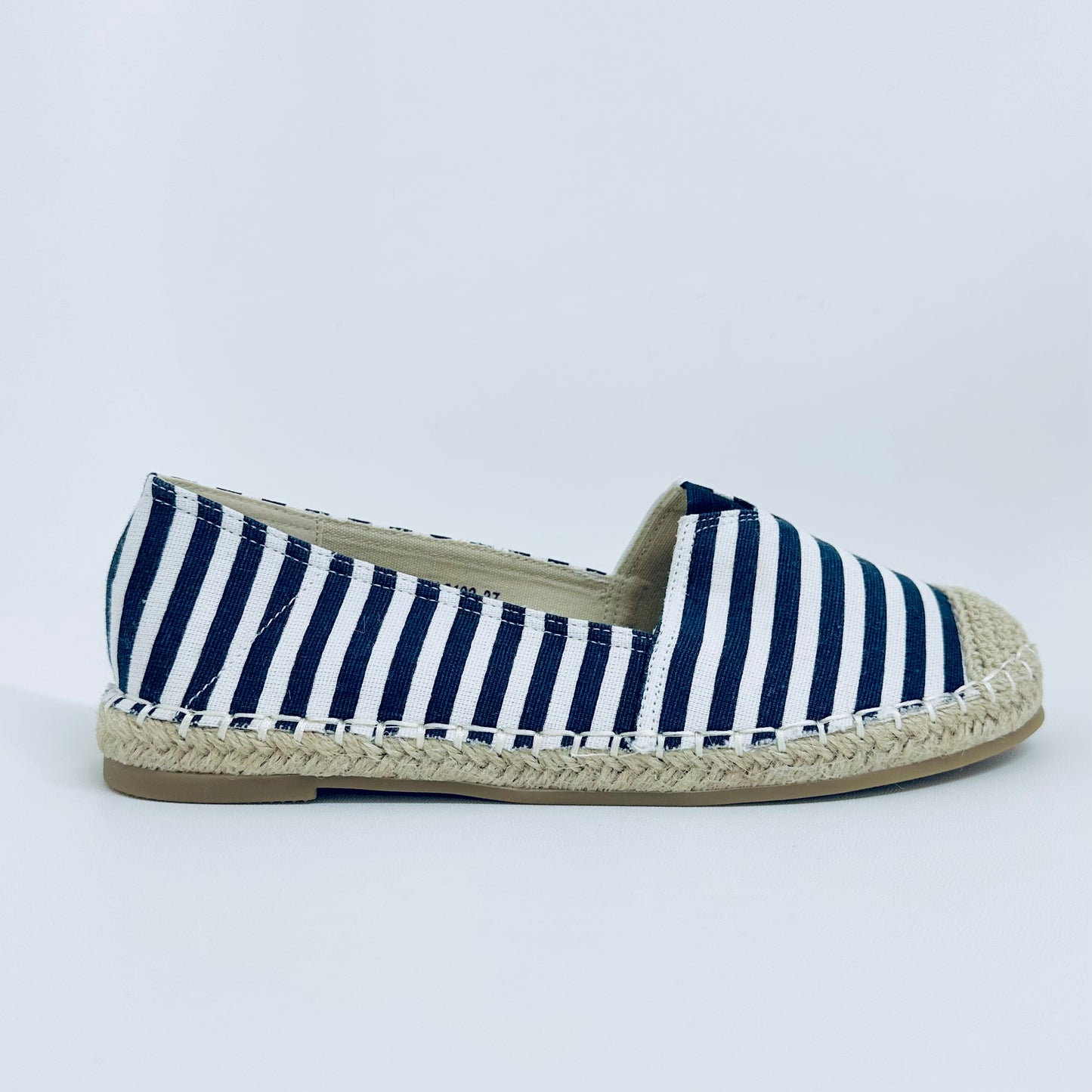 Alpargatas Femininas em Lona – Leves, Confortáveis e Estilosas – Azul Escuro Listrado de Várias Cores com Linho Tecido de Palha Para verão