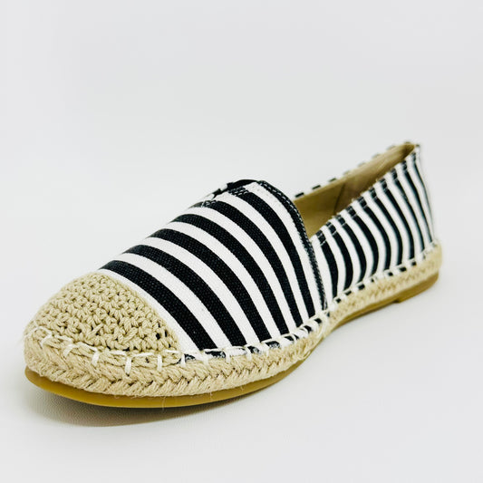 Alpargatas Femininas em Lona – Leves, Confortáveis e Estilosas – Preto Listrado de Várias Cores com Linho Tecido de Palha Para verão