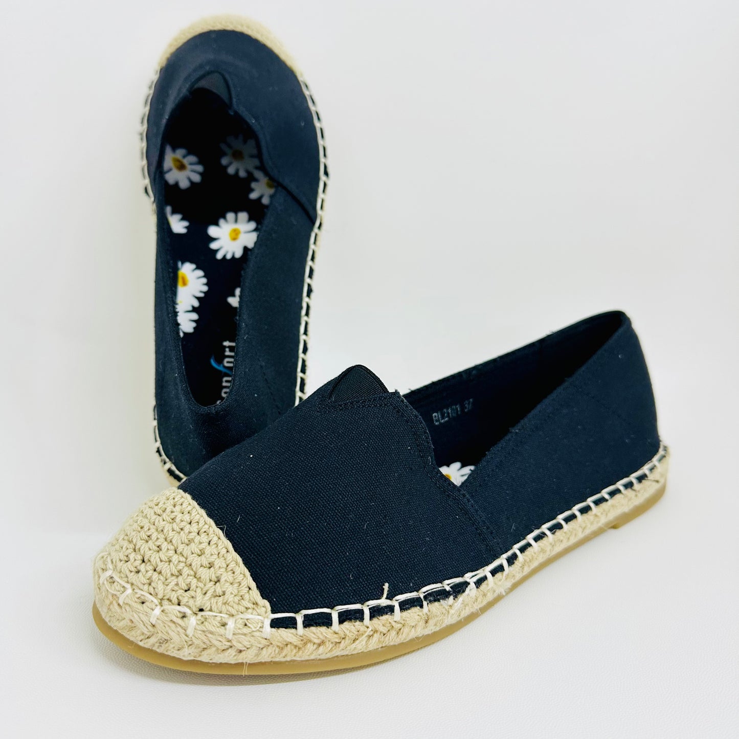 Alpargatas Femininas em Lona – Leves, Confortáveis e Estilosas – Preto de Várias Cores com Linho Tecido de Palha Para verão